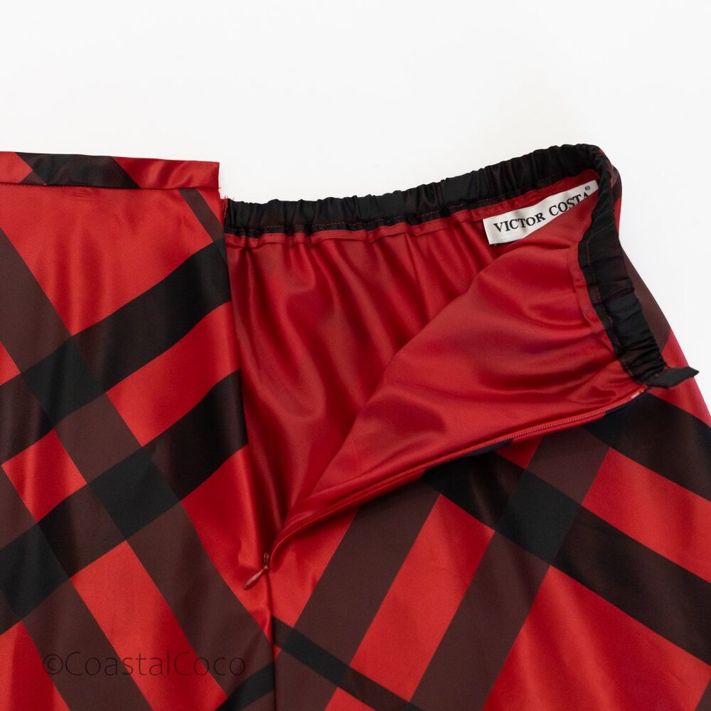 Vintage Victor Costa M Red Taffeta Maxi Skirt Plaid A-Line Dramatic Bold 90s Y2K - Picture 5 of 10